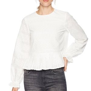 NWT Nine West Eyelet Peplum Babydoll Pleated Long Sleeve Blouse Top (size XL)